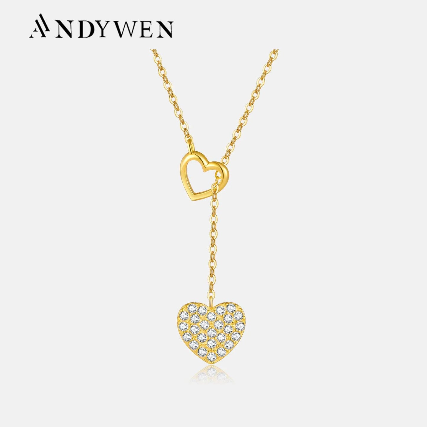 925 Sterling Silver Gold Love Heart Adjustable Necklace - Luxury Fine Jewelry for Women