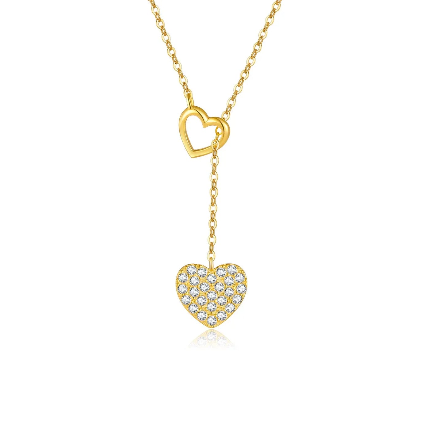 925 Sterling Silver Gold Love Heart Adjustable Necklace - Luxury Fine Jewelry for Women