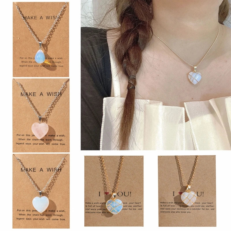 Natural Rose Quartz Heart Necklace - Romantic Fashion Jewelry for Women